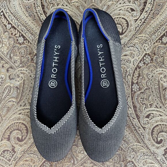 Rothy's Light Gray Checkered Birdseye Round Toe Ballet Flats Washable Size 8.5 - Picture 5 of 9